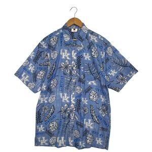 Wes And Willy Shirt Mens Large Blue Kentucky College UK Floral Tropical Hawaiian
